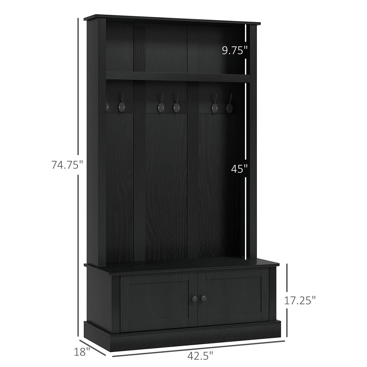 HOMCOM Hall Tree, Entryway Bench w/ Coat Rack, Shoe Cabinet, Black