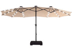 Summit Living 15 FT Double-Sided Solar Patio Umbrella with Base Large Outdoor Umbrella with LED Solar Lights - Haze Blue
