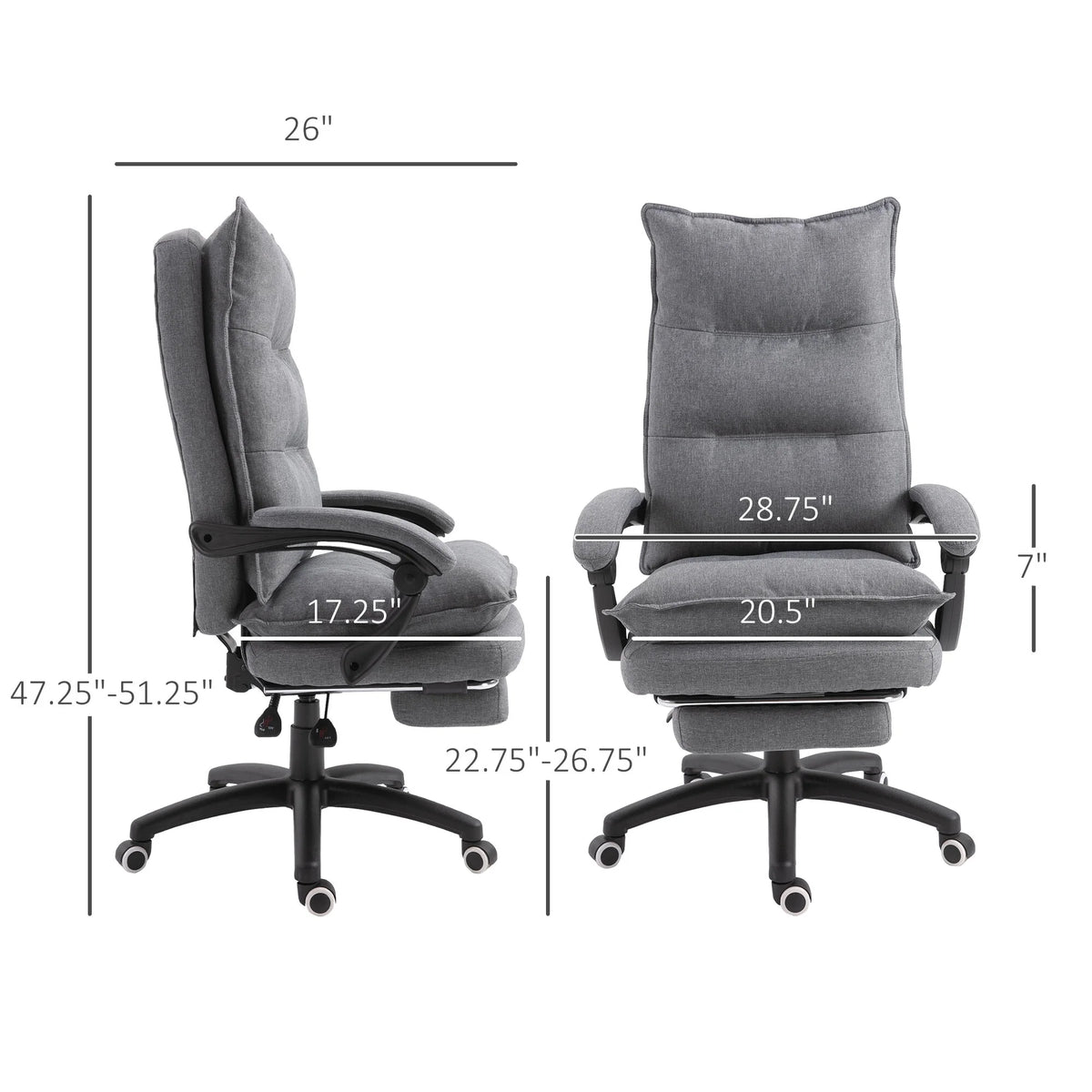 Office Chair Vinsetto 360�� Swivel Executive Home Office Chair Adjustable Height Linen Style Fabric Recliner with Retractable Footrest and Double Padding, Grey,Ergonomic Office Chair