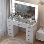 Ktaxon Large Makeup Vanity, Vanity Table Set w/ Visible Glass Top w/ Charging Station, White