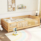 Bellemave Full Size Floor Bed with Door and Fence Floor Bed with Bed Slats Sturdy Wood Floor Bed Montessori Bed Frame (Full, Pink)