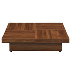 PORKISS Square Coffee Table, Modern Coffee Table with Sliding Top and Storage Space, Cocktail Table with Storage and Grain Veneer Finish, Freestanding Storage Coffee Table for Living Room, Walnut