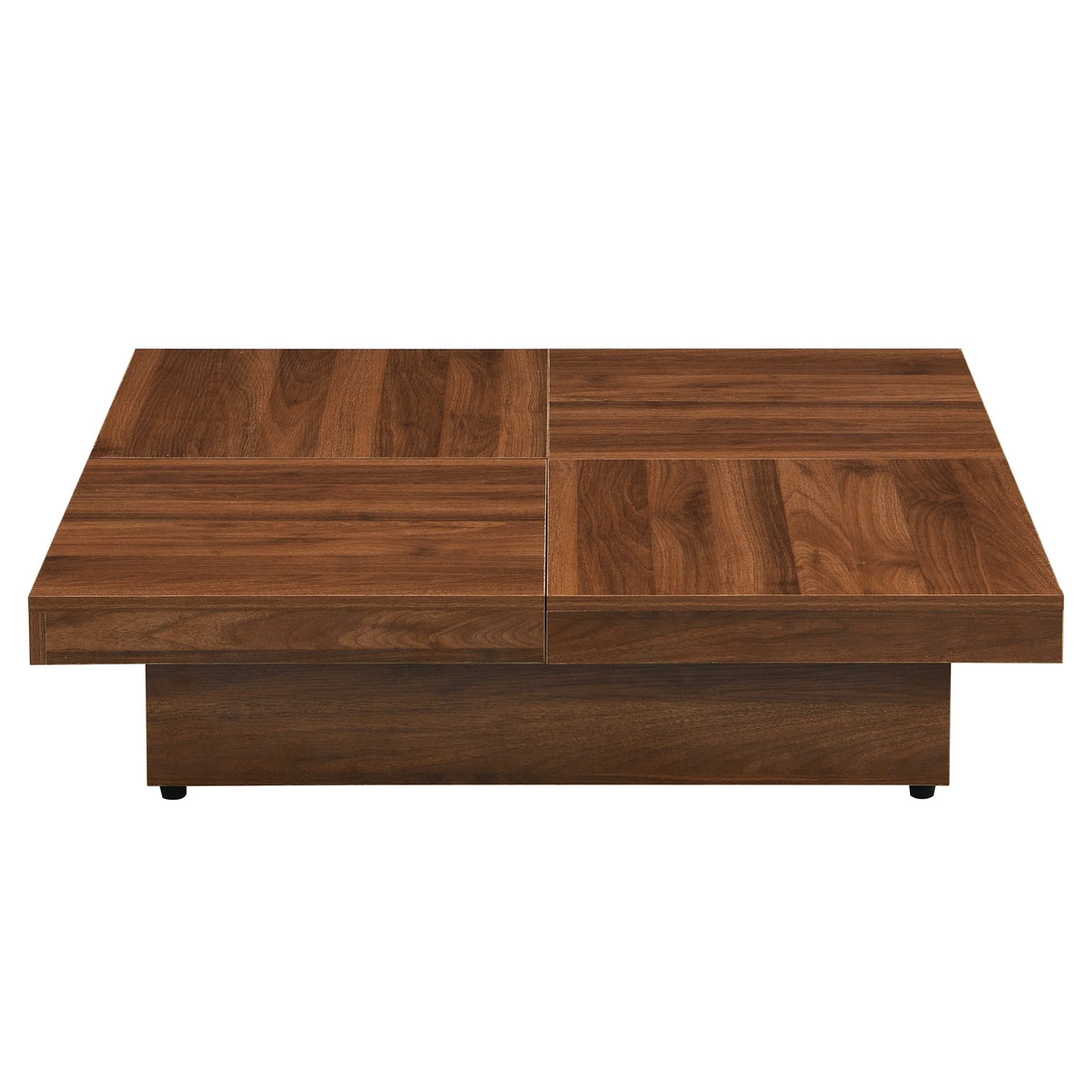 PORKISS Square Coffee Table, Modern Coffee Table with Sliding Top and Storage Space, Cocktail Table with Storage and Grain Veneer Finish, Freestanding Storage Coffee Table for Living Room, Walnut