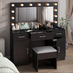 Ktaxon Large Makeup Vanity, Vanity Table Set w/ Visible Glass Top w/ Charging Station, White