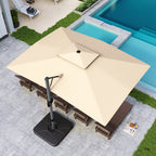 Alpha Joy 12x9ft Outdoor Patio Umbrella Large Rectangle Offset Cantilever Double Umbrella with 360°Rotation, Beige