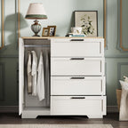 Ataucjin Wood Armoire Wardrobe Closet with 4 Drawers and Door, 43.3" H Bedroom Wardrobe Cabinet with Hanging Rod, Clothing Storage Cabinets, 4 Drawers Dresser with Storage Closet