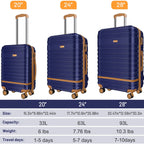5 Piece Luggage Sets  and Travel Duffel Bag, ABS Hardshell Hardside Checked Luggage with TSA Lock and Double Spinner Wheels Suitcase, Deep Blue