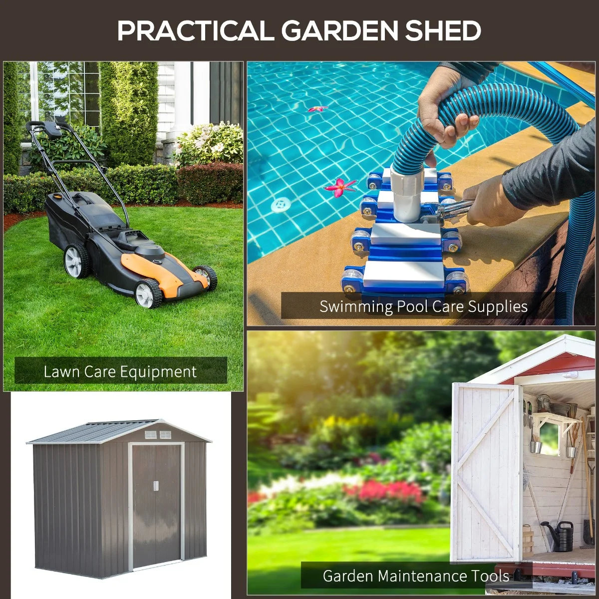 Outsunny 7' x 4' Metal Storage Shed Organizer, Garden Tool House with 4 Vents and 2 Sliding Doors for Backyard, Patio, Garage, Lawn, Dark Gray
