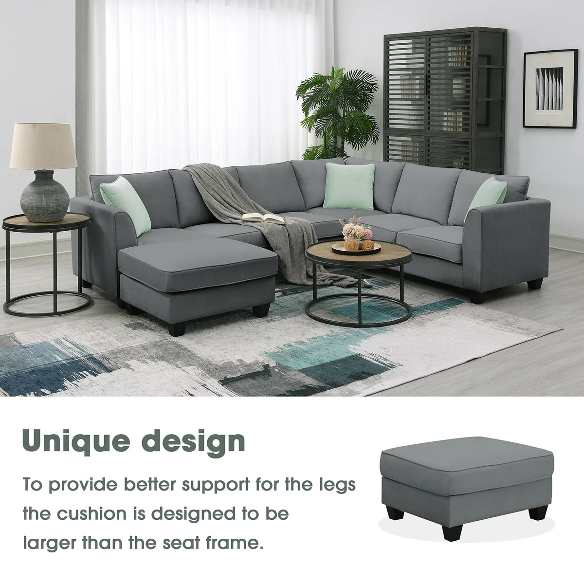 Harper & Bright Designs Modular Sectional Sofa with Ottoman Couch L Shape Corner Sofa Sets 7 Seats Fabric Couch for Living Room, Black, 112 * 87 inch