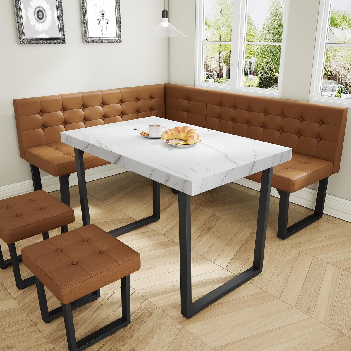 brafabhome 71.6inch Corner Dining Breakfast Nook with Table and Bench Modern Table Set for Kitchen Dining Room