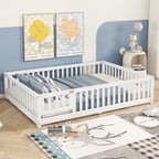Bellemave Full Size Floor Bed with Door and Fence Floor Bed with Bed Slats Sturdy Wood Floor Bed Montessori Bed Frame (Full, Pink)