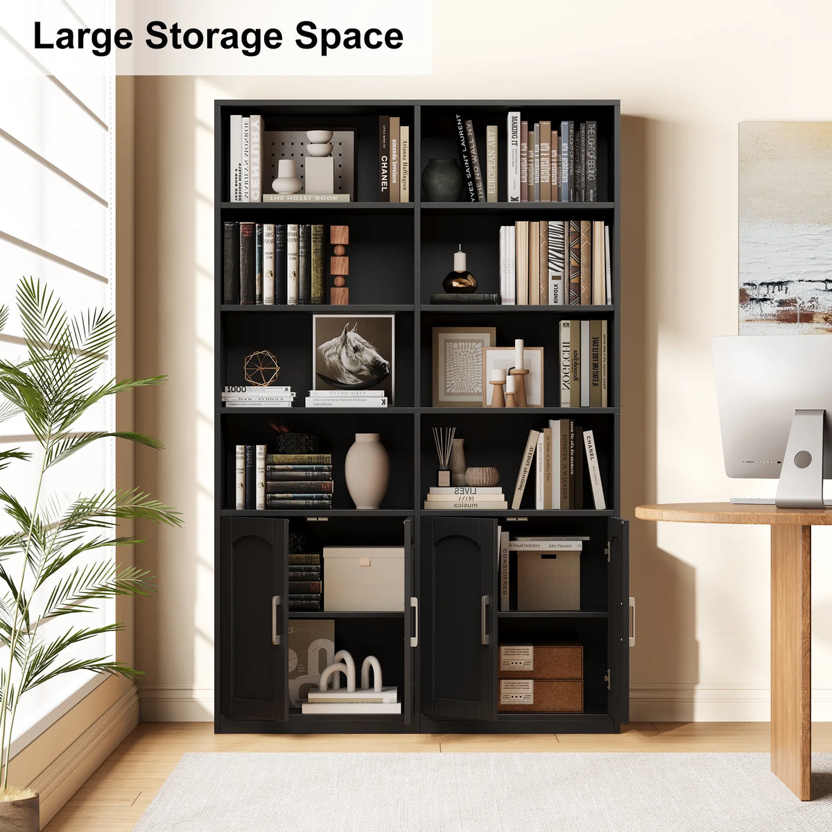 Homfa 73�� Tall Bookcases with Doors, 8 Cubes 6-Tier Double Row Bookshelf, White Bookcase for Living Room Home Office