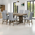 Harper & Bright Designs Farmhouse 7 Pieces Extendable Dining Table Set for 6, Solid Wood Kitchen Table with Butterfly Leaf and 6 Upholstered Chairs, Brown