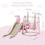 DUKE BABY 4-in-1 Kids Swing and Slide Set for Toddler Age 1-6, Extra Large Baby Indoor Outdoor Activity Playground with Basketball Hoop and Climber ??Pink