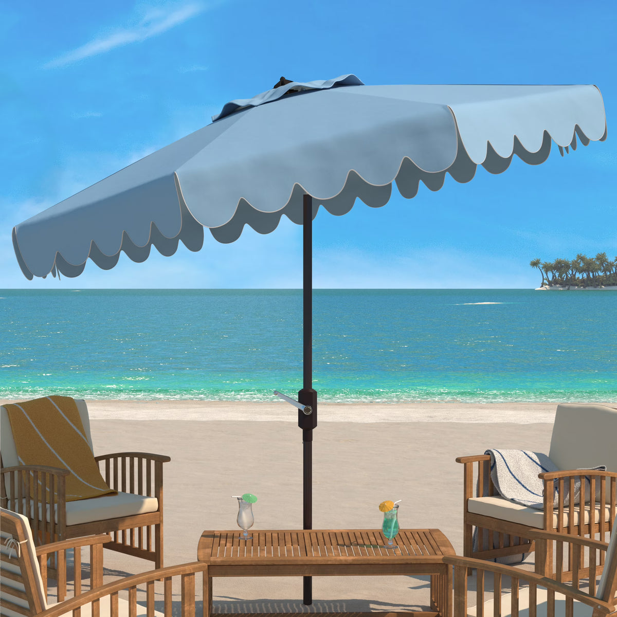 Safavieh Venice 9' Market Crank Tilt Patio Umbrella, Navy/White