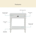 Pioneer Woman Harper Spindle Nightstand with USB Charging Ports, Adults and Teens, White Finish