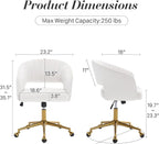 Home Office Swivel Desk Chair, Modern Velvet Vanity Chair, Height Adjustable Armchair with Gold Base, Ergonomic Office Chair for Task Study Computer Room, Beige
