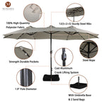 Mondawe 15ft Patio Umbrella Rectangular Outdoor Market Umbrella with Base and LED Lights Beige