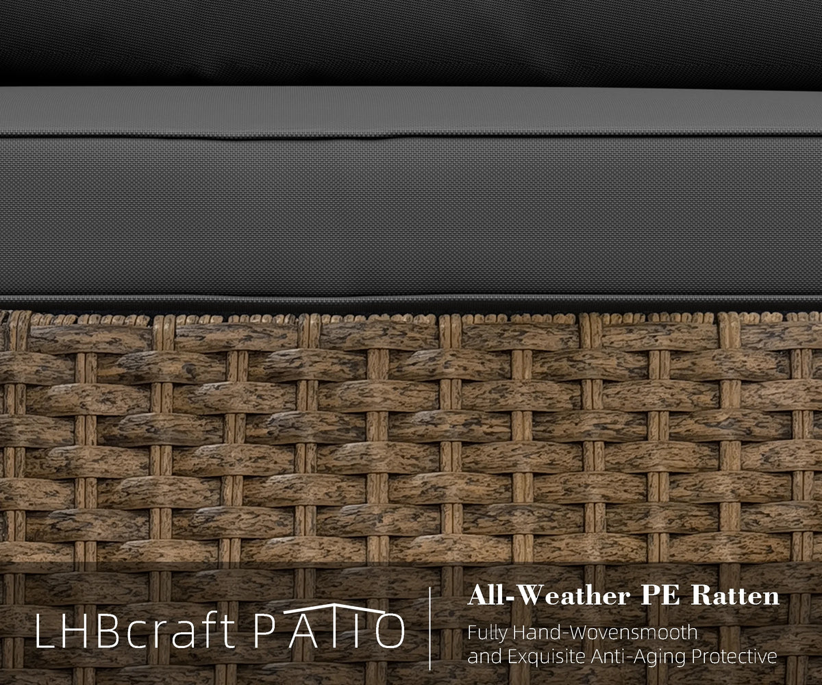 Bifanuo 7 Piece Patio Furniture Set, Outdoor Furniture Patio Sectional Sofa, All Weather PE Rattan Outdoor Sectional with Beige Cushions and Table, Black Wicker