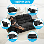 MUZZ Modern Reclining Sofa ,3-Seater Recliner Sofa with Cup Holders, Flip-Up Storage, Reversible Backrest and Footrest, Gray