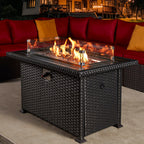 HOMREST Propane Fire Pit Table, 44 Inch 50,000 BTU Auto-Ignition Gas Fire Pit Table Rectangular /w Glass Wind Guard, Wood Plastic Composites Tabletop, CSA Certification Firepit for Outdoor Patio Lawn