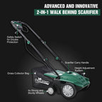 Dethatcher and Scarifier, Seizeen 16-Inch Lawn Dethatcher Scarifier 2-IN-1 Gardening Equipment, Powerful 15 Amp Electric Dethatcher & Scarifier, Height Adjustable, 58QT Removable Thatch Bag