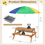 Costway 3-in-1 Kids Picnic Table Wooden Outdoor Sand & Water Table with Umbrella Play Boxes Green
