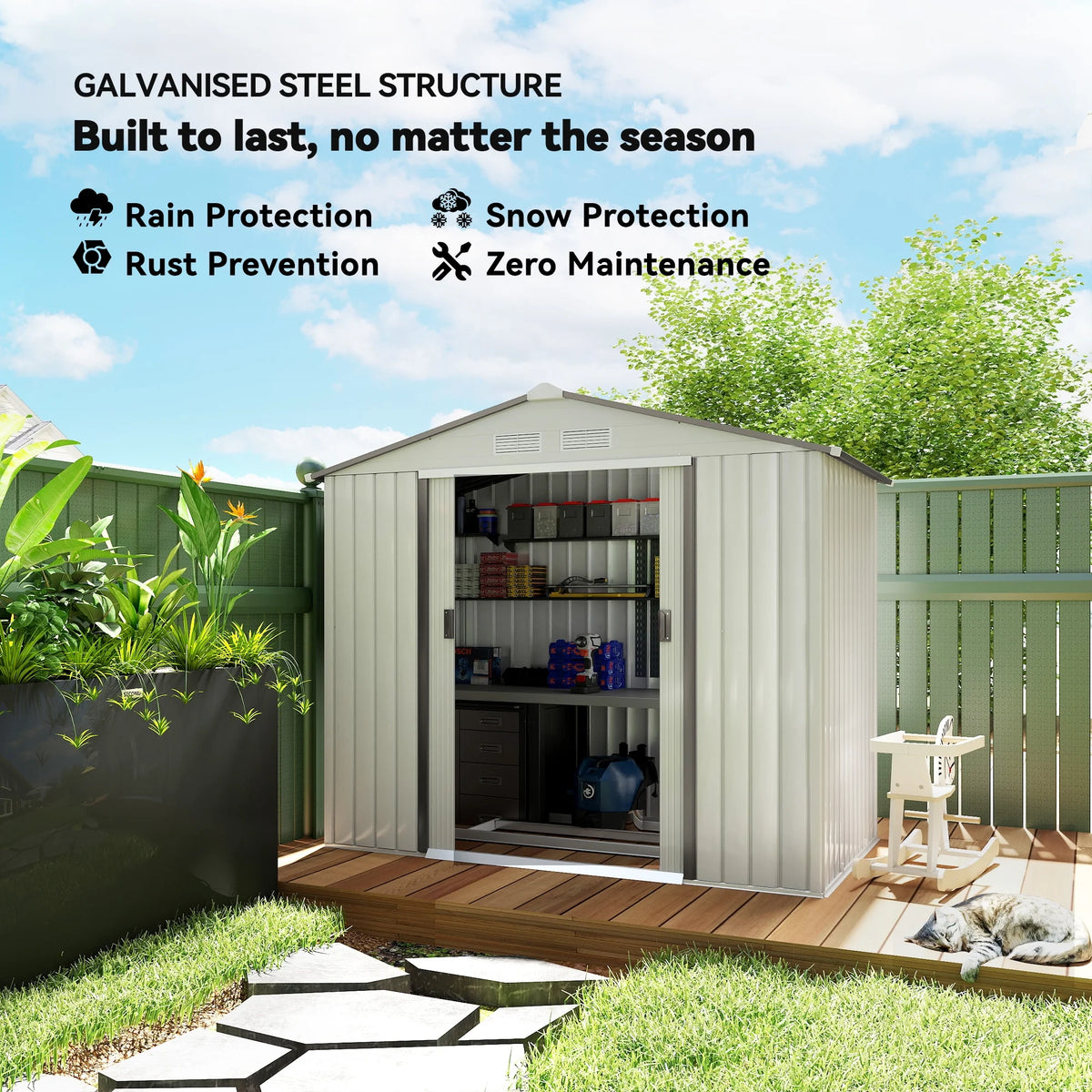 Outsunny 7' x 4' Metal Storage Shed Organizer, Garden Tool House with 4 Vents and 2 Sliding Doors for Backyard, Patio, Garage, Lawn, Dark Gray