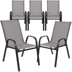 Flash Furniture 5 Pack Brazos Series Brown Outdoor Stack Chair with Flex Comfort Material and Metal Frame