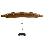 Summit Living 15 FT Double-Sided Solar Patio Umbrella with Base Large Outdoor Umbrella with LED Solar Lights - Haze Blue