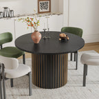 Modern Round Dining Table, 47 Inch Small Circle Kitchen Tables for 4-6, Wood Strip Base, Farmhouse Table for Kitchen, Dinning Room, Walnut