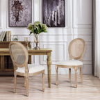 French Dining Chairs Set of 2 Beige Natural Fabric Round Back with Solid Wood Legs and Frame for Bedroom Dining Room Kitchen
