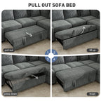 BedLuxury 83" Sectional Sleeper Sofa with Pull Out Bed, L Shaped Couch with Storage Seat for Living Room, Gray