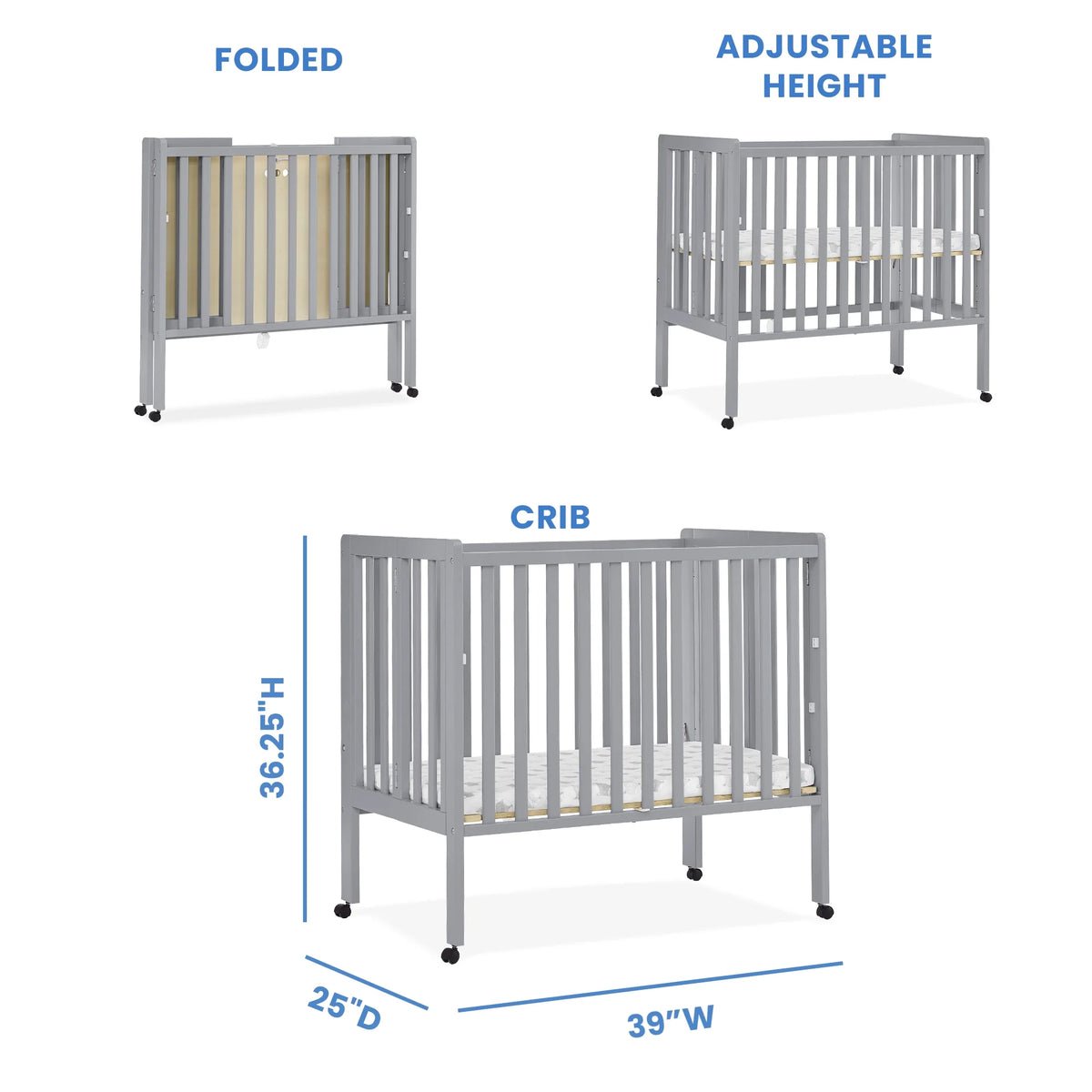 Delta Children Lee Portable Folding Mini Crib with 1.5-Inch Mattress - Greenguard Gold Certified, Bianca White