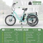MOONCOOL 350W Motorized Electric Trike, 7 Speed 3 Wheel Electric Bicycle with 36V 10Ah Lithium Battery UL Certified, 24" Electric Tricycle for Adults with Rear Basket