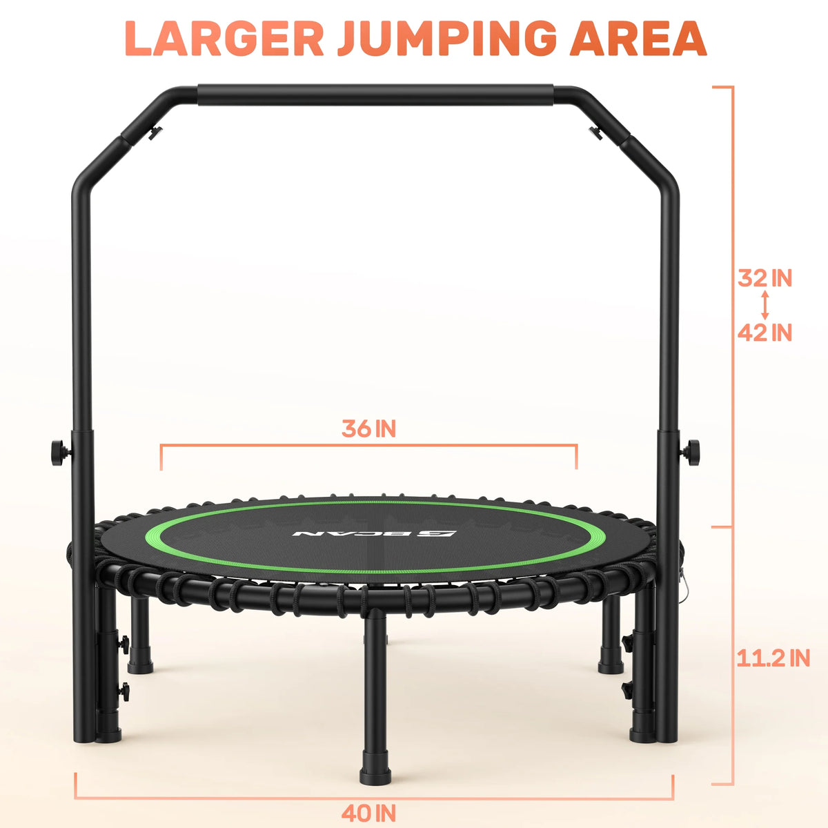 BCAN 450 LBS Foldable Mini Trampoline, 40" Fitness Trampoline with Bungees, Stable & Quiet Exercise Rebounder for Kids/Adults