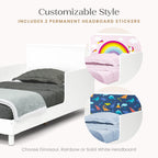 Delta Children Dreamer Toddler Bed (Choose from Dinosaur or Rainbow Headboard Stickers), Bianca White