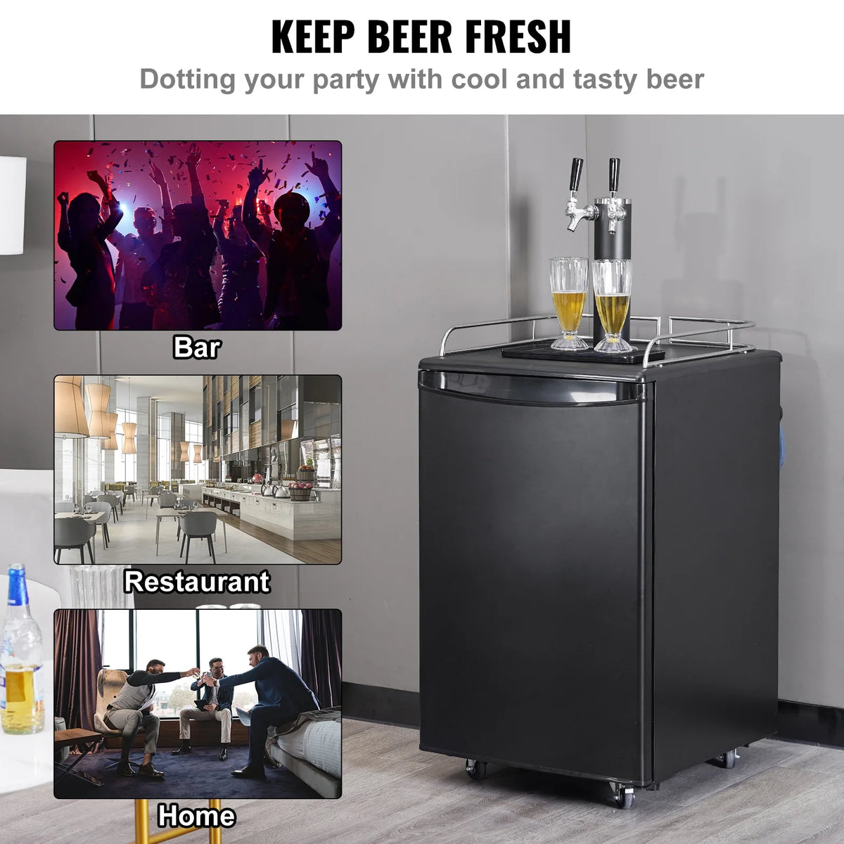 KFFKFF Draft Beer Dispenser Beer Kegerator Full Size Keg Refrigerator Dual Tap