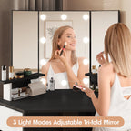 Veanerwood White Corner Vanity Desk with Mirror and Light,Makeup Table with 4 Drawers and Charging Station for Bedroom