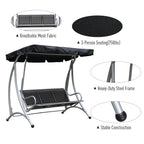 Outsunny 3 Person Patio Swing Seats, Porch Swing with Stand & Adjustable Canopy, Heavy Duty Outdoor Swing Chair Bench for Adults, Black