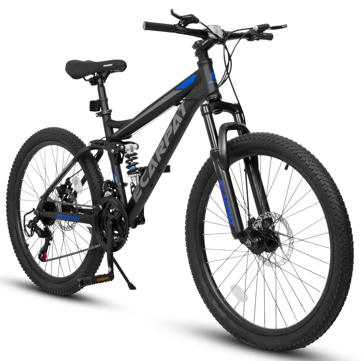 Mountain Bike 26 inch Wheels, 21-Speed Full Suspension Mens Womens Trail Commuter City Mountain Bike, Carbon Steel Frame Disc Brakes Thumb Shifter Front Fork Rear Shock Absorber Bicycles