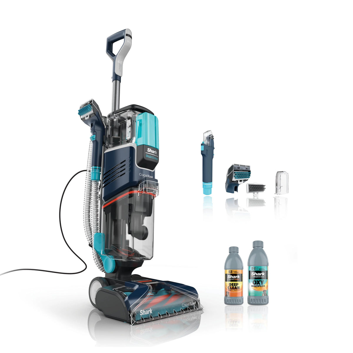 Shark CarpetXpert with StainStriker, Upright Carpet, Area Rug & Upholstery Cleaner for Pets, Built-in Spot & Stain Eliminator, Deep Cleaning & Tough Stain Removal, Carpet Shampooer, Navy, New,EX200