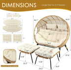 RADIATA 440 lbs Outdoor Egg Chair with Foot Rest & Ottoman, Wicker Patio Egg Chair for Indoor or Garden,Beige