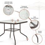 Pellebant 6 Pcs Metal & Glass Patio Dinning Set and Umbrella in Beige