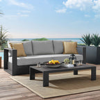 Lounge Sofa Table Set, Grey Gray, Aluminum, Metal, Fabric, Modern Contemporary, Outdoor Patio Balcony Cafe Bistro Garden Furniture Hotel Hospitality