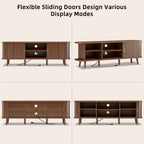 Laintene 59" TV Stand, Fluted TV Stand for TVs up to 65", Entertainment Center with Storage and Sliding Doors, Modern Media Console with Power Outlet for Living Room, Walnut
