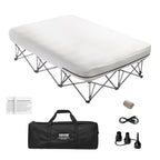 Queen Air Mattress with Frame & Built-in Pump – 2-Person Blow Up Camping Mattress Supports 600lbs – Elevated Inflatable Bed for Guests, Travel & Home Use – Quick Inflation/Deflation