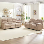 MUZZ Modern Reclining Sofa ,3-Seater Recliner Sofa with Cup Holders, Flip-Up Storage, Reversible Backrest and Footrest, Gray