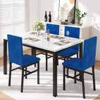 5 Piece Dining Room Table Set, Modern Dining Table Sets with Gray Velvet Upholstered Chairs for 4, Faux Marble Pattern Rectangle Kitchen Table Set for Bar Living Room Breakfast Nook Small Space