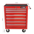 7-Drawer Metal Rolling Tool Chest with Wheels, Tool Storage Cabinet with Locking System, Toolbox with Wheels for Garage, Warehouse, Workshop, Repair Shop, Red